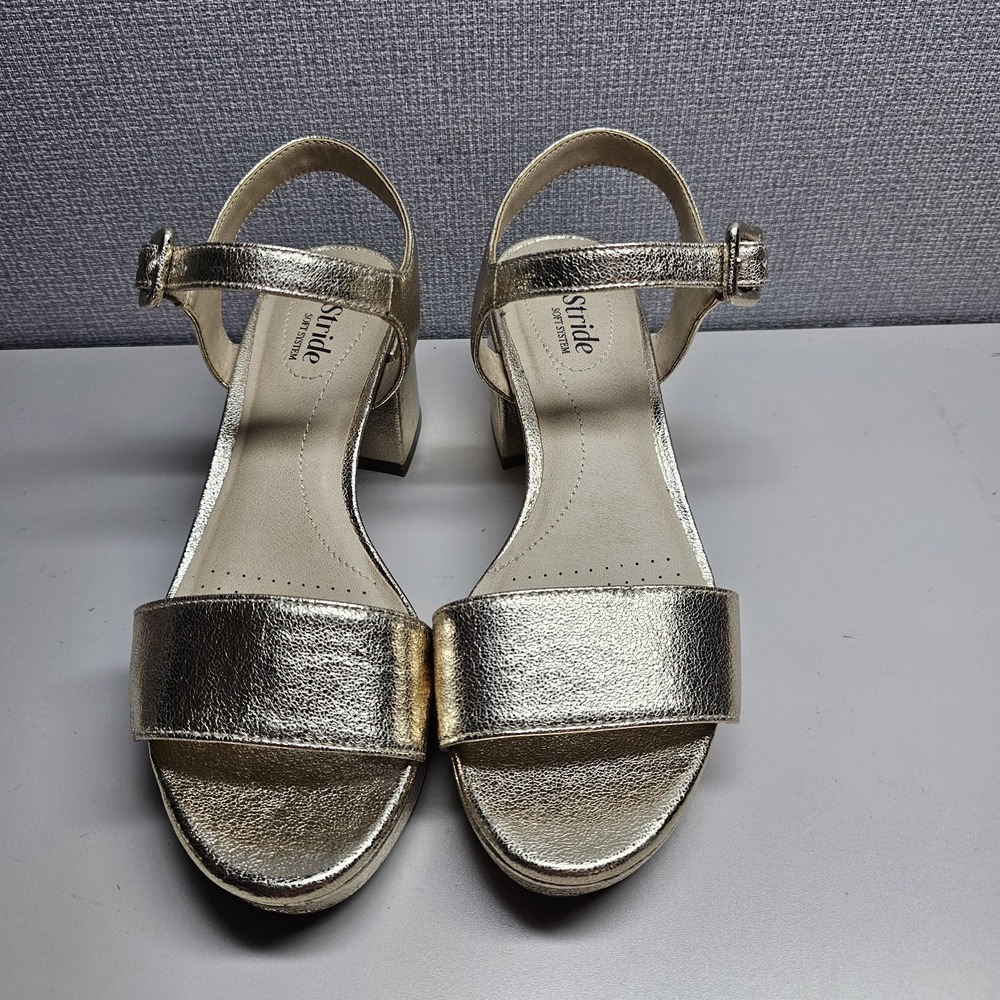LifeStride Rhythmn Gold Metallic Platform Block Heel Sandals Women's 7